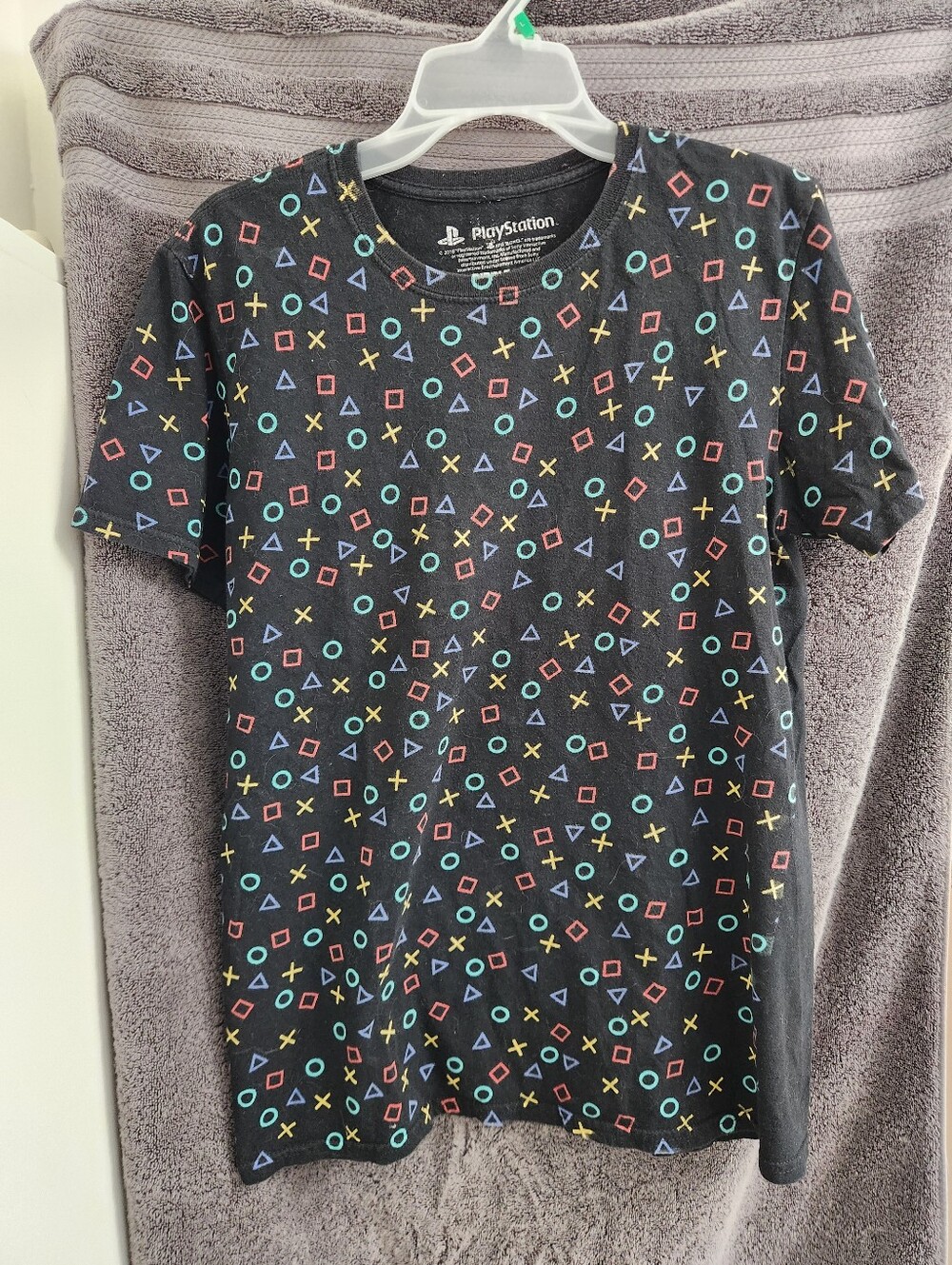 Black Playstation Tee with Multicolor Gamepad Icons
